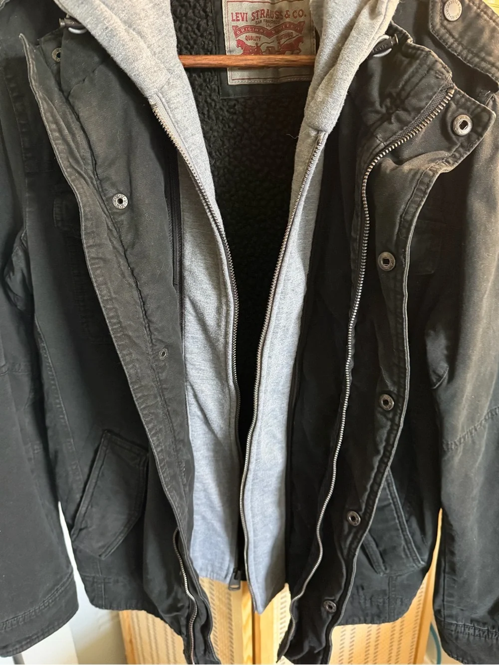 Levi's Men's Black Hooded Military-Style Jacket Full Zip S